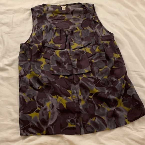 J.Crew Silk Flowy Mustard and Purple Top - 12 - Picture 4 of 7